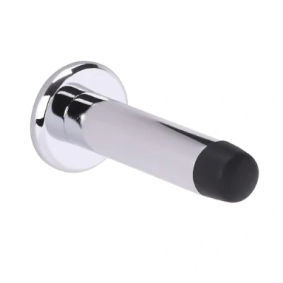 Image of DIRECT Door HANDLES® 75mm Projection Skirting or Wall Mounted Stop Concealed Fix with Rubber Buffer in Polished Chrome Fixing Screws