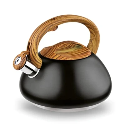 Image of Whistling Kettle Stainless Steel 3 L Stove Top Induction Gas Electric Traditional Camping Black Grey (Black)