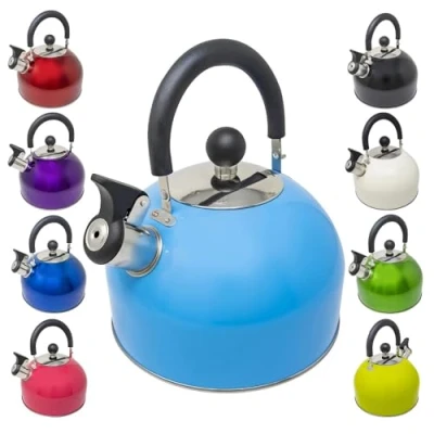 Image of 2.5L Stainless Steel Whistling Kettle Suitable for Fishing, Camping, Hiking, Indoor &amp; Outdoor Camping Gas Stove, Electric Camp Fire Lightweight, Fast Boil, Phenolic Handle
