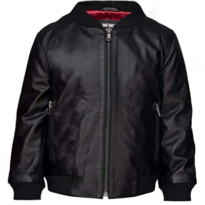 Image of Infinity Junior Childrens Unisex Kids Varsity Black Baseball Leather Bomber Jacket (1 13Years) Size 10 11Y
