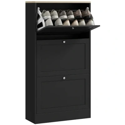 Image of HOMCOM Shoe Cabinet with 3 Flip Drawers, Narrow Storage for 18 Pairs, Freestanding Slim Rack Entryway, Hallway, Black