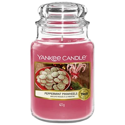 Image of Yankee Candle Scented Candle, Peppermint Pinwheels Large Jar Snow Globe Wonderland Collection, Burn Time: up to 150 Hours, Perfect Gifts for Women