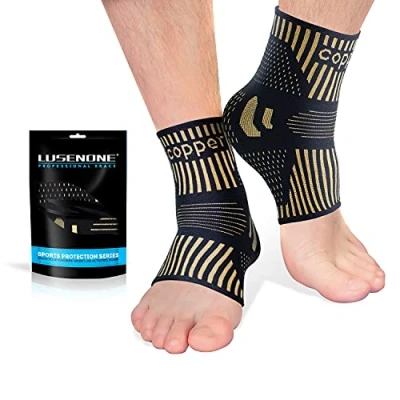 Image of Lusenone Copper Ankle Brace Support for Men &amp; Women (Pair), Best Compression Sleeve Socks Plantar Fasciitis, Sprained Ankle, Achilles Tendon, Pain Relief, Recovery, Sports