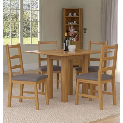 Image of Hallowood Furniture Waverly Oak Dining Tables and Chairs Set of 4, Light Small Folding Table Ladder Back Chair in Grey Fabric Seat, Extendable for Home Cafe