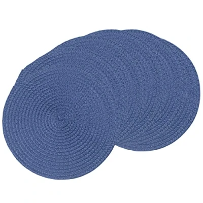 Image of SCF2017 Round Woven Plastic Placemats 18cm Small Table Mats,Set of 6,Navy Blue