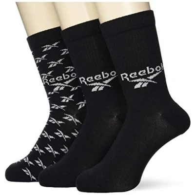 Image of Reebok Unisex Classics Fold over 3 Pairs Crew Socks, Black, M UK