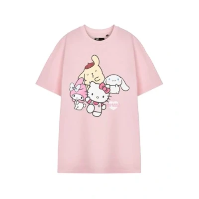 Image of Hello Kitty &amp; Friends Pink Womens Short Sleeved T Shirt Sanrio Graphic Tee Cute Character Top Retro Fashion Apparel for Women Teens