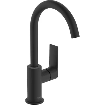 Image of Hansgrohe Rebris E Basin Mixer Tap 210 with Swivel Spout and Pop Up Waste Set, Matt Black, 72576670