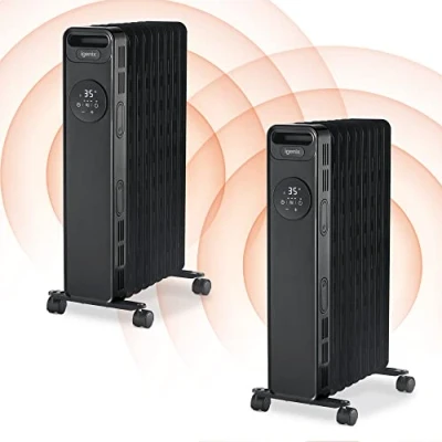 Image of Igenix IG2621BL/2PACK Digital Oil Filled Radiator, 2kW/2000W 9 Fin Electric Heater with Remote Control, 3 Adjustable Heat Settings &amp; Overheat Protection, 2000 W, Black, Pack of 2