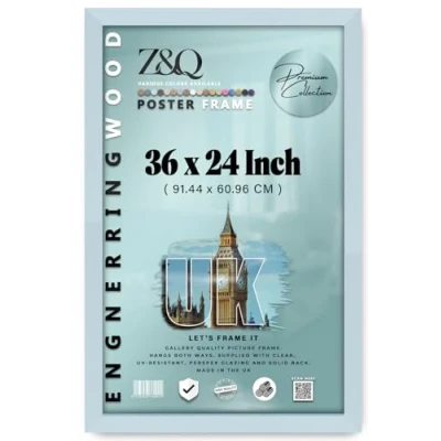 Image of Z&amp;Q Wall Mounted Poster Picture Frame Light Grey 61x91.5 cm Display Painting Photo Print With HD Clear Perspex Both Ways Hanging Hooks MDF Wood 30x15mm Moulding