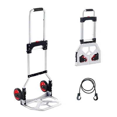 Image of VEVOR Folding Hand Truck, 176 lbs Load Capacity, Aluminum Portable Cart, Convertible Truck and Dolly with Telescoping Handle Rubber Wheels, Ultra Lightweight Super Strong for Moving Warehouse