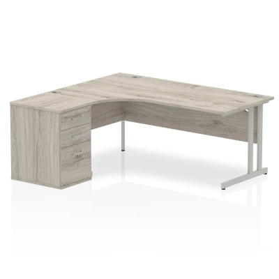 Image of Impulse 1800mm Left Crescent Desk Grey Oak Silver Leg + High Ped