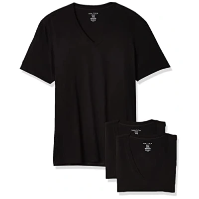 Image of Nautica Men&#039;s Cotton V Neck 3 Pack T Shirt Underwear, Black New Pack, S