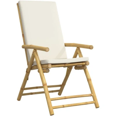 Image of vidaXL 6 Piece Folding Bistro Chairs with Cream White Cushions Bamboo