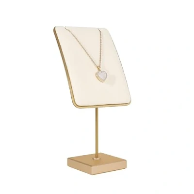 Image of GemeShou Beige necklace holder small jewelry stand, Velvet display stand for selling, metal organizer earring hanger【Beige】