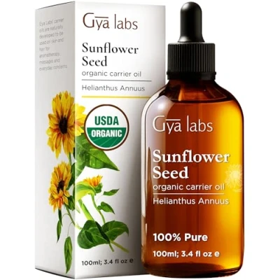 Image of Gya Labs Organic Sunflower Oil For Skin Hair Growth Pure Cold Pressed Seed Unrefined Face, Scalp, Nourishing &amp; Rejuvenating (100ml)
