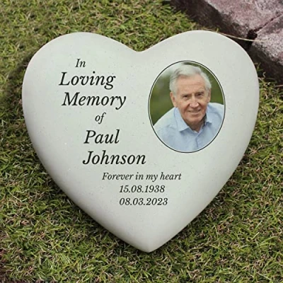 Image of Custom Personalised Photo Upload Memorial Heart Resin Stone with Message Suitable for indoor and outdoor use