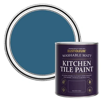 Image of Rust Oleum Blue water resistant Kitchen Tile Paint in Matt Finish Cobalt 750ml