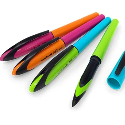Image of Uni Ball Air 0.5mm Rollerball Blue, Green, Pink and Orange Barrel Black Ink Pack of 4 UBA 188E M
