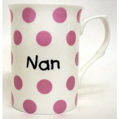 Image of Nan Mug Fine Bone China Pink Spots Hand Decorated in The UK