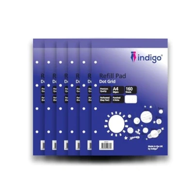 Image of indigo® A4 Refill Pad 160 Pages Headbound Perforated Punched Hole (Pack 6, Dot Grid)
