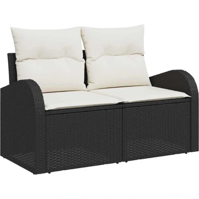 Image of vidaXL 6 Piece Garden Sofa Set with Cushions Black Poly Rattan