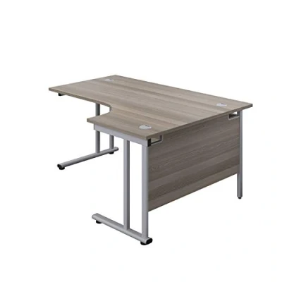 Image of Office Hippo L Shaped Desk 160 x 120cm. Large Corner Computer For Home With Integrated Cable Ports, Ideal Work, Study, Gaming And Hobby Workstation (Grey Oak/Silver)