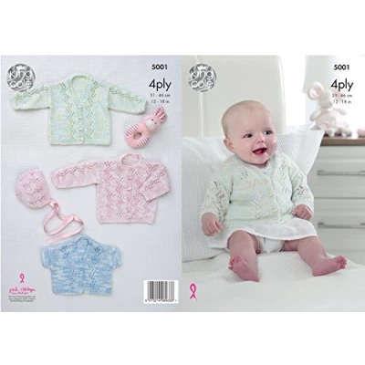 Image of King Cole 5001 Knitting Pattern Baby Cardigans and Bonnet in Giza Cotton Sorbet 4 Ply