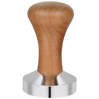 Image of Vicloon Coffee Tamper, Espresso Stainless Steel Wooden Tamper Shop Supplies Dark Wood Color