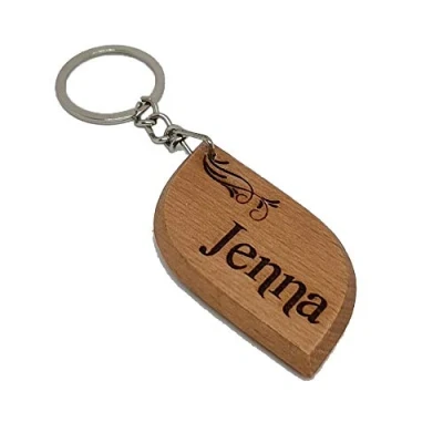 Image of Jenna Personalised Name Engraved Wooden Keyring Keychain Key Ring