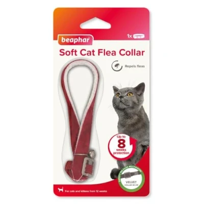 Image of Beaphar Soft Flea Collar For Cats Repels Fleas up to 8 Weeks Adjustable Fit With Safety Mechanism From 12 of Age 1 x Velvet Colour May Vary