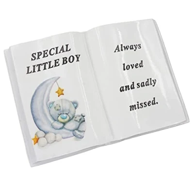 Image of Angraves Special Little Boy Baby Teddy Bear Moon Memorial Graveside Book Ornament Plaque
