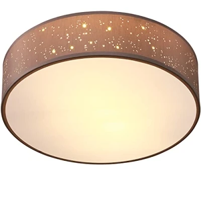 Image of MONZANA® 38cm Round Fabric Ceiling Light Starry Sky Perforated Material Circular Lamp Shade 2xE27 40 Watt Socket Bedroom Lounge Childrens Room Office Taupe