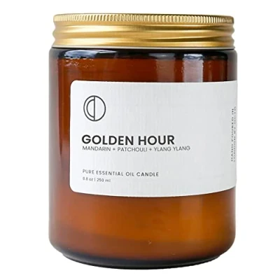 Image of OCTŌ Golden Hour Mandarin + Patchouli Scented Candle. Made with Essential Oils and Soy Wax. 250ml