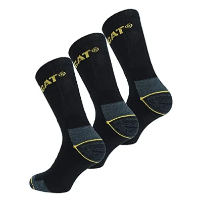 Image of Caterpillar 3 Pairs Men Work Socks Reinforced Heel and Toe Cotton Sponge (Black, 9 11)