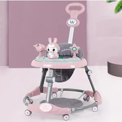 Image of Adjustable Baby Walkers for with Easy Clean Tray, Universal Wheeled Walker, Anti Rollover Folding Walker Girls Boys 6 18Months Toddler (Pink)