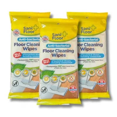Image of 3 x Sani Floor Anti Bacterial Wipes Big Thick Citrus Scent 15 (45 in Total) Biodegradable and Made the UK Bulk Buy