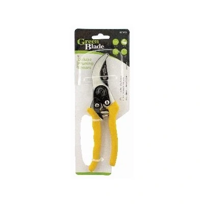 Image of Yellow 20.5cm Deluxe Carbon Steel Secateurs By Green Blade