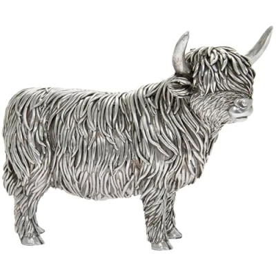 Image of The Leonardo Collection Silver Highland Cow Figurine For Home &amp; Office Decor Ornaments Gift Women Men Beautiful Indoor Outdoor Living Room