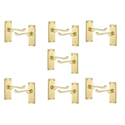 Image of Golden Grace 7 Sets Victorian Scroll Lever Latch Polished Brass Door Handles