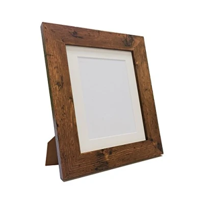 Image of Metro Vintage Wood Photo Picture Poster Frame with Ivory Mount A1 Image Size A2 (Plastic Glass)