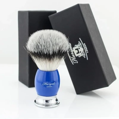 Image of Haryali London Shaving Brush Badger Elegant and Unique Design Hair with Ivory Color A Perfect Match to Your Kit (Blue)