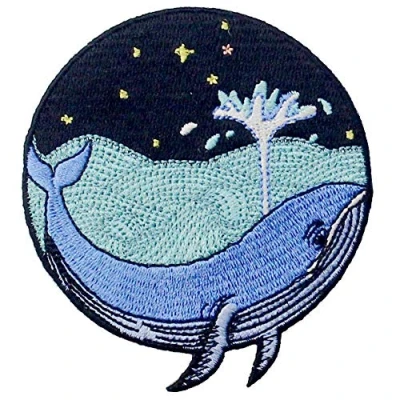 Image of Whale in The Sea Patch Embroidered Badge Iron On Sew Emblem