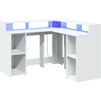 Image of vidaXL Desk with LED Lights White 130x130x91 cm Engineered Wood