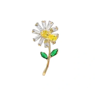 Image of Cute Daisy Flower Brooches Enamel Pin Rhinestone for Women Weddings Lapel Badge Jewelry Clothes Hat Accessories Gift