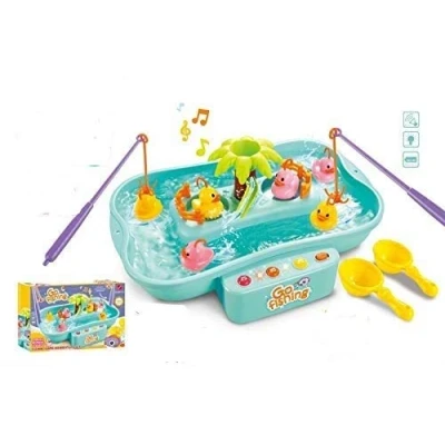 Image of Kids Childrens Go Fishing Hook a Duck/Stocking Filler Game Toy/Fishing Toy Set/Music Water Table Floating Fish and Ducks with Swirl Pond Pole Play Set