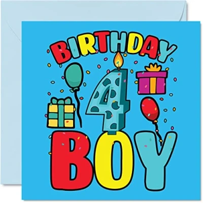 Image of 4th Birthday Card Boy Happy 4 Year Old Boy, Boys Cards for Him, 145mm x Greeting Son Brother Grandson Nephew Cousin God Son, Fourth