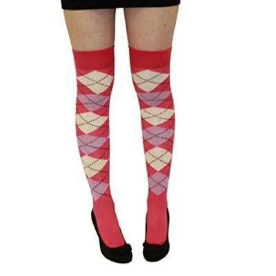 Image of Argyle Over The Knee Socks Ladies Thigh High Diamond Check Pattern Golf 4 6 (Dark Pink Argyle)