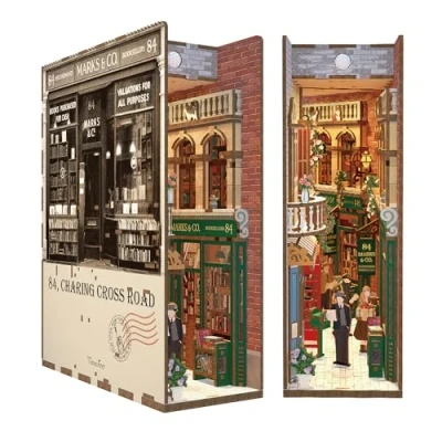 Image of Tonecheer DIY Book Nook Kit Wooden Model 3D Puzzle for Adults to Build Miniature House Craft Booknooks Kits with Light Shelf Decor Christmas Birthday Gifts(84 Charing Cross Road)