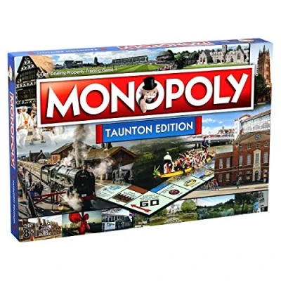 Image of Winning Moves Taunton Monopoly Board Game, Buy and Sell Somerset County Cricket Club, The Museum of Somerset, Woodlands Castle trade your way to success, gift for ages 8 plus